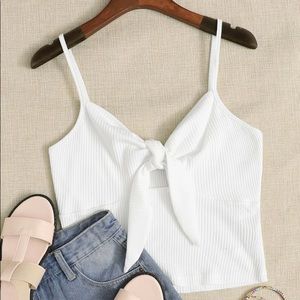 Knot Front Peekaboo Ribbed Cami Top